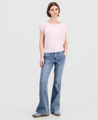 Juniors' Boat-Neck Cap-Sleeve Sweater