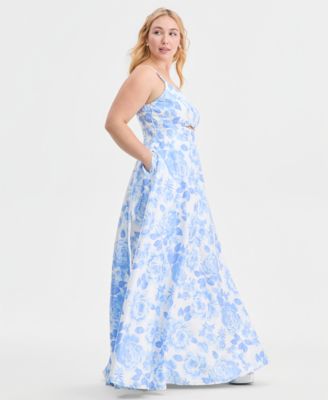 Trendy Plus Size Satin Keyhole-Cutout Gown