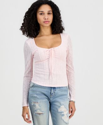 Juniors' Lace Textured Long-Sleeve Top