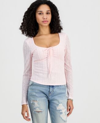 Madden Girl Juniors' Lace Textured Long-Sleeve Top - Macy's