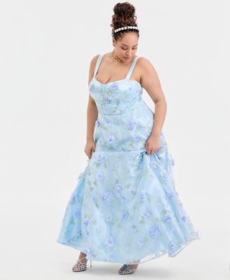 Trendy Plus Size Floral Print Applique Gown