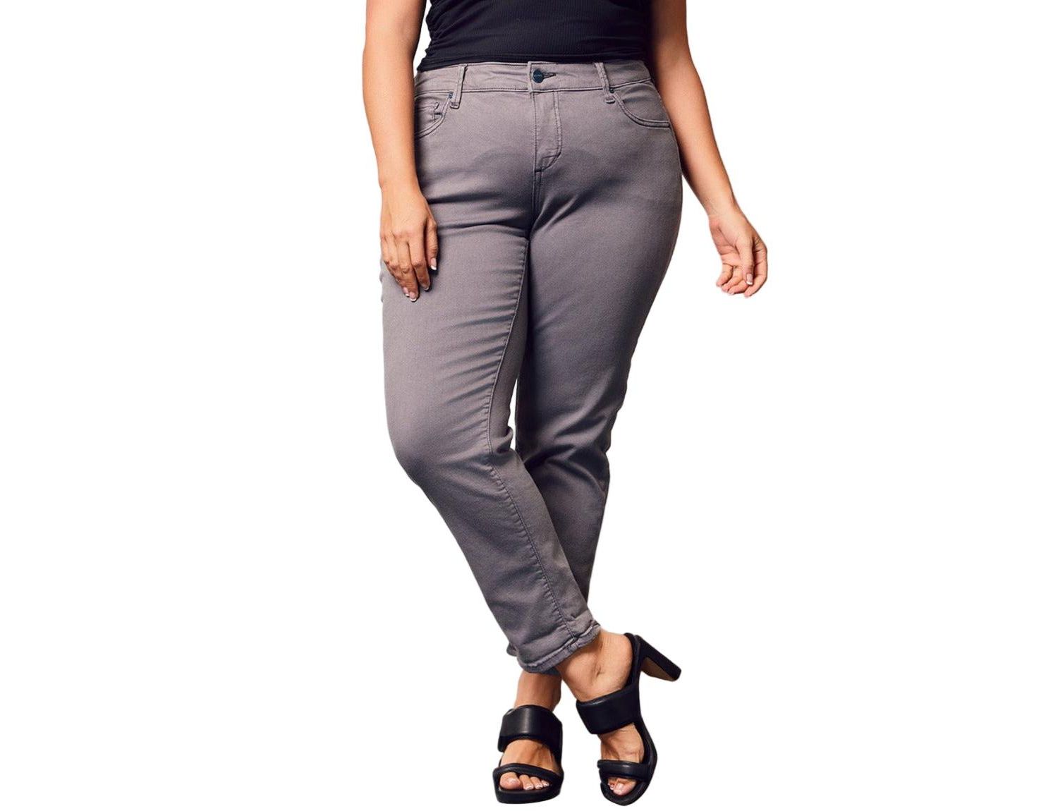 Women's Color Mid Rise Boyfriend pants in rolled 25.5" Inseam - Grey