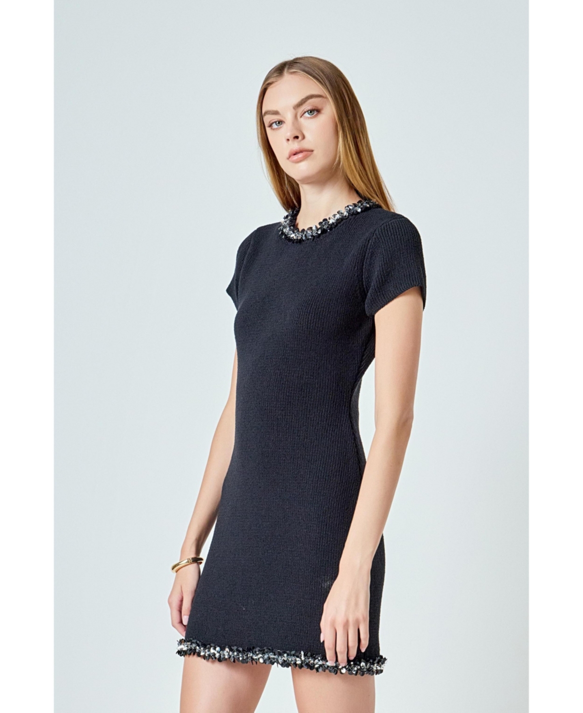 endless rose Women's Jewel Trim Knit Mini Dress