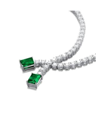 Sterling Silver White Gold Plated with Two-Stone Tennis Chain Collar Necklace