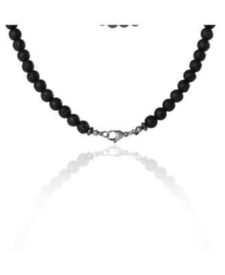 Men s Lava Rock & Lapis Beaded 22'' Necklace, Silver Tone Barrel Accents