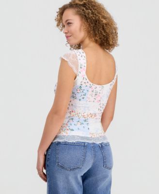 Juniors' Lace Cap-Sleeve Top