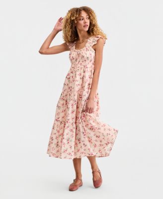 Juniors' Cotton Smocked-Waist Midi Dress 