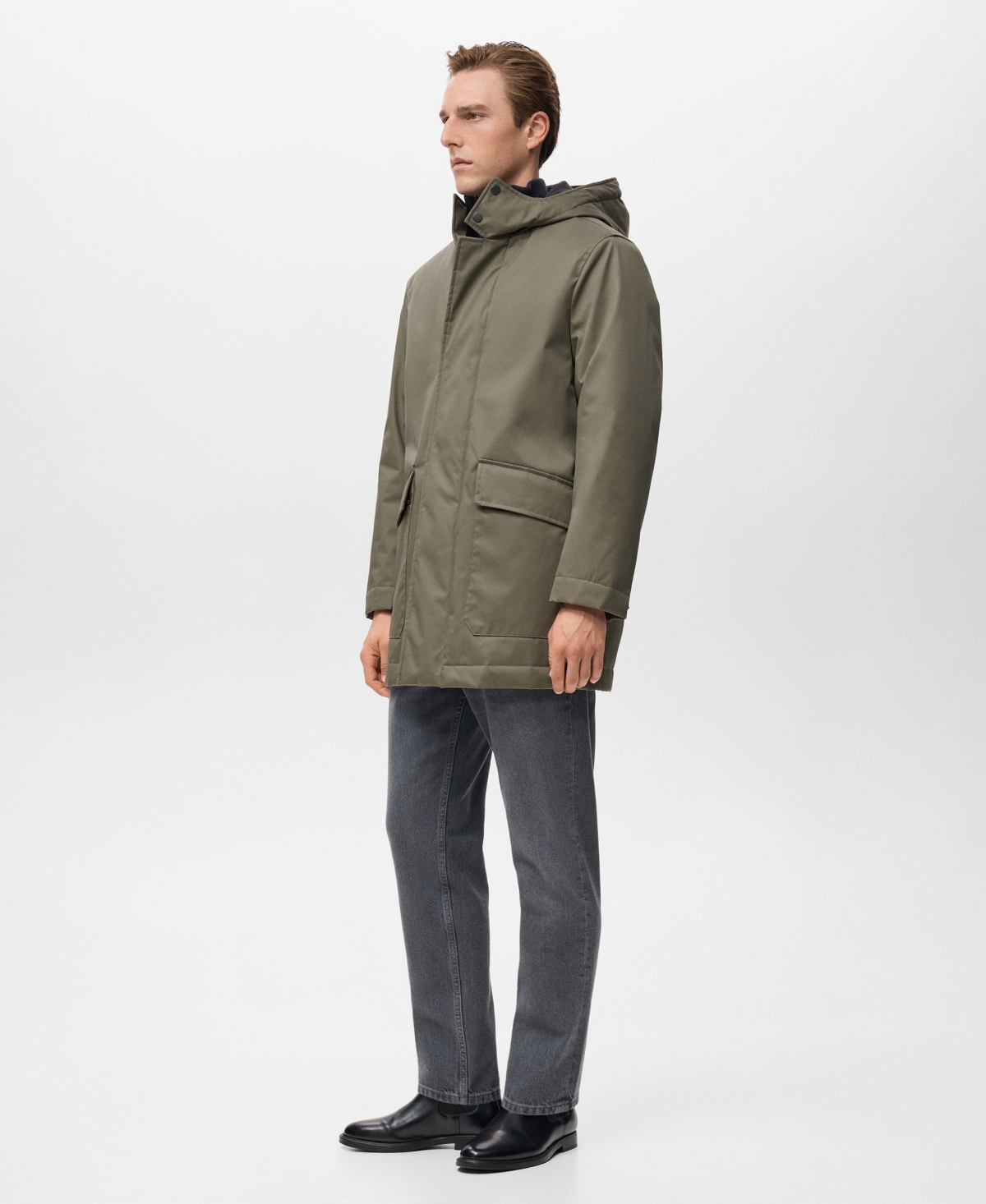 Mango Men's Water-Repellent Hood Quilted Parka