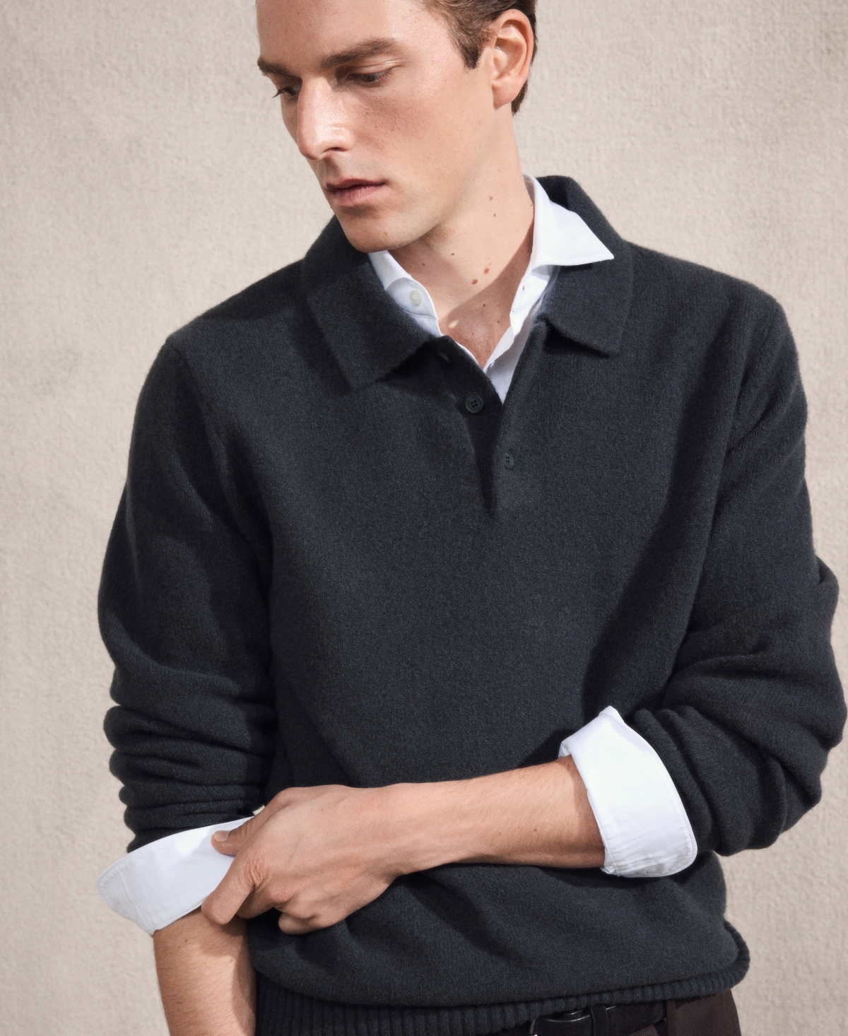 Mango Men's Knitted Wool Blend Polo Sweater