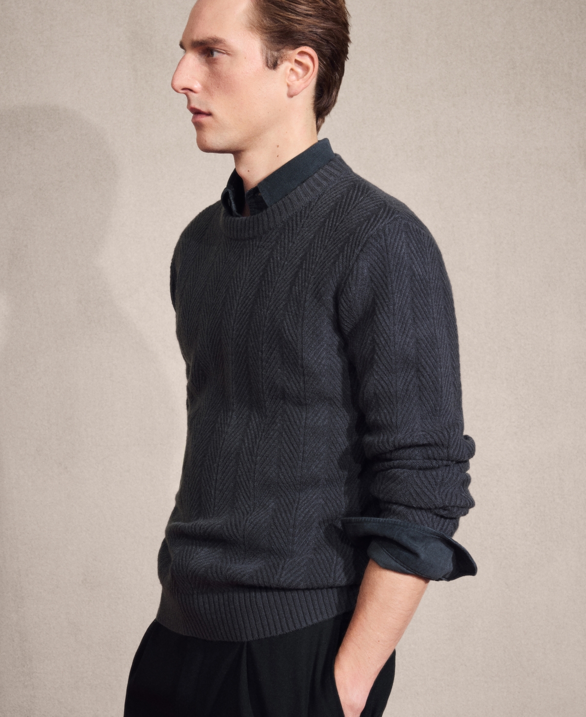 Mango Men's Herringbone Structured Sweater