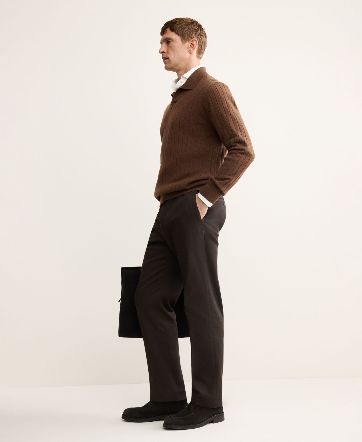Мужской свитер MANGO Cashmere Polo Sweater, цвет: Коричневый — фото 5