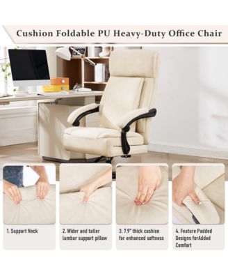 Reclining Office Chair with Adjustable Backrest and Footrest, PU Leather Swivel Desk Chair with Lumbar Support, Adjustable Seats with Wheels