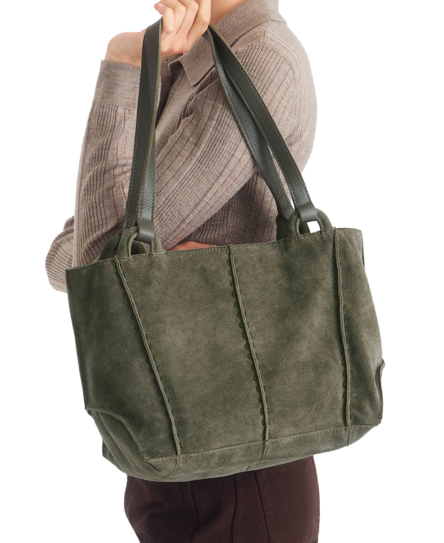 Женская сумка The Sak Los Feliz Leather Zipper Satchel, цвет: Мох замшевый — фото 5