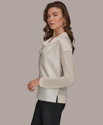 Women's Long-Sleeve Mix Media Cowl Front Top