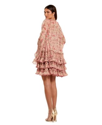 Women's Floral Long Sleeve Ruffle Viscose Mini Dress