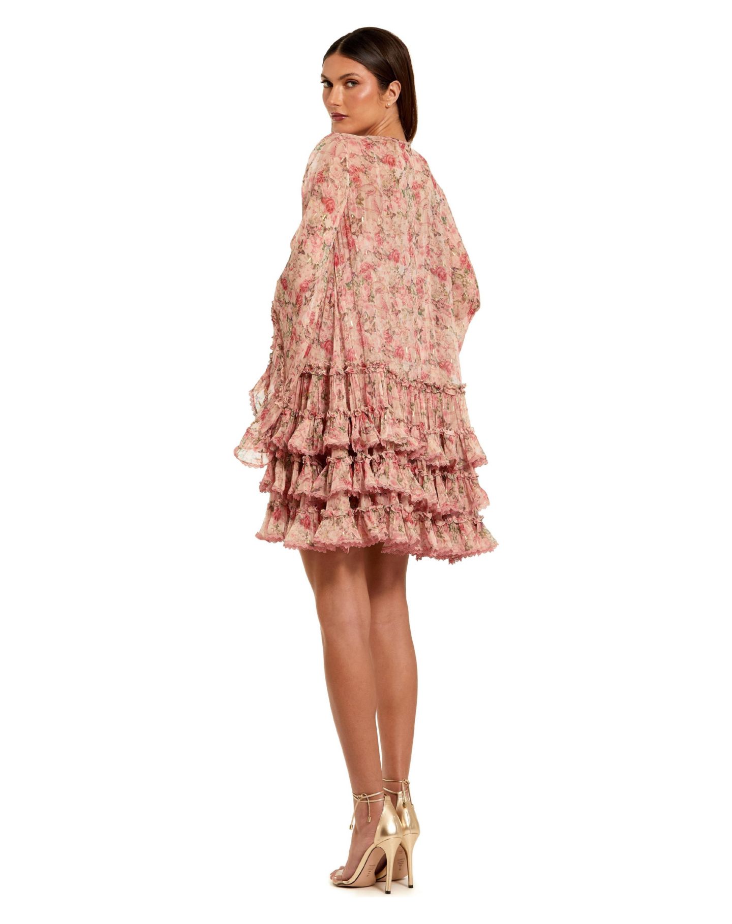 Женское платье Mac Duggal Floral Long Sleeve Ruffle Viscose Mini, цвет: Розовый разноцветный — фото 2