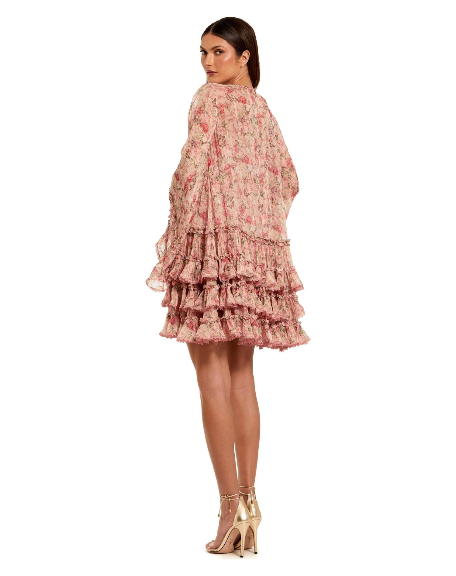 Women's Floral Long Sleeve Ruffle Viscose Mini Dress