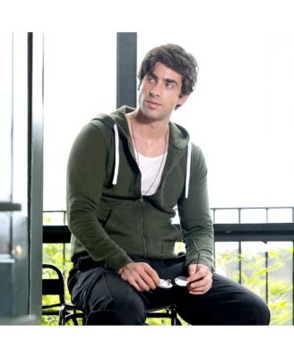 Men's Seaweed Green Zip-Front Regular Hoodie