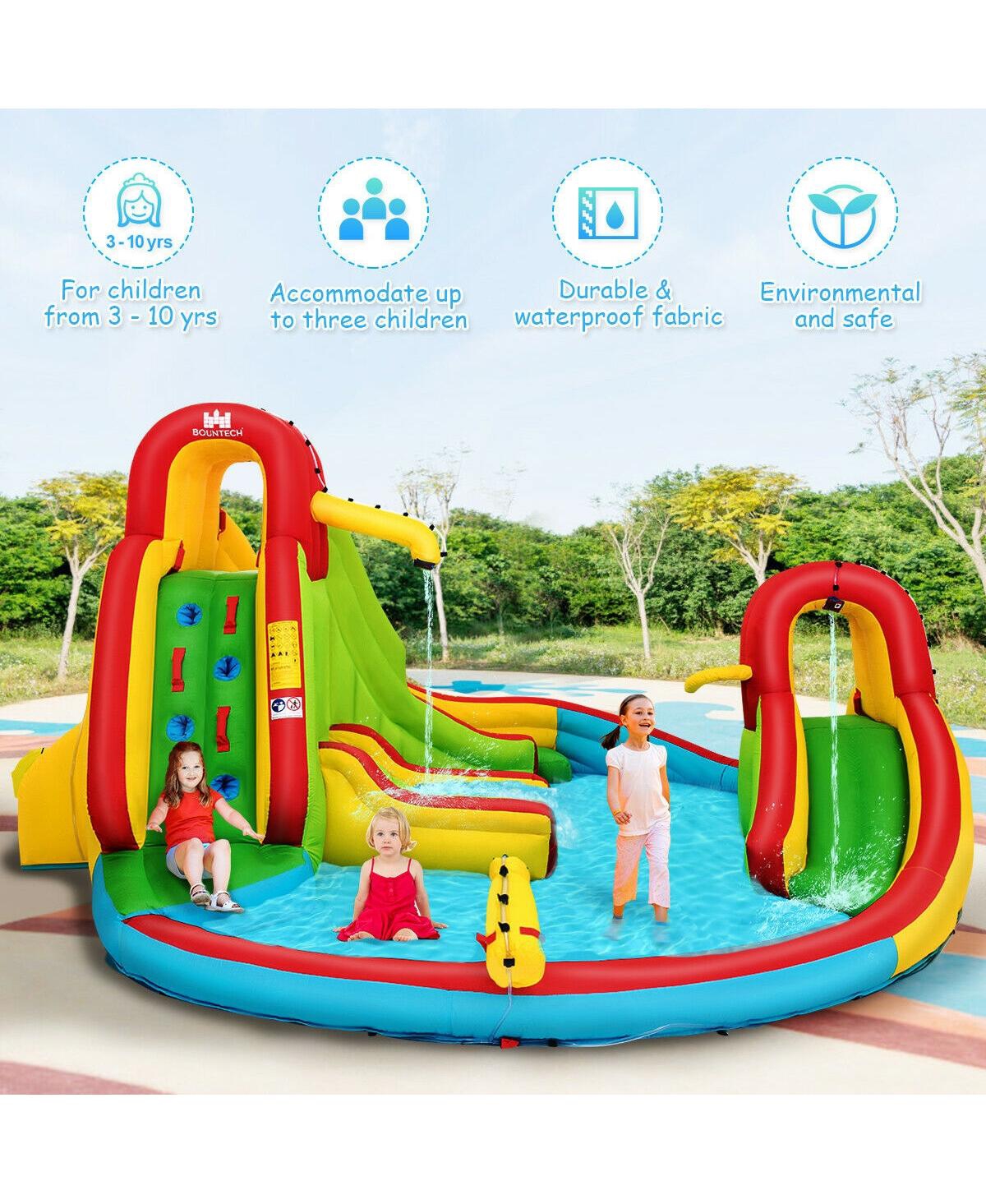 Inolait Kid's Inflatable Water Slide Bounce House with Climbing Wall and Pool Without Blower