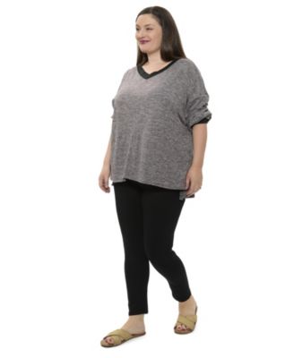 Plus Size Two Tone V-Neck Long Sleeve Top and Legging Set