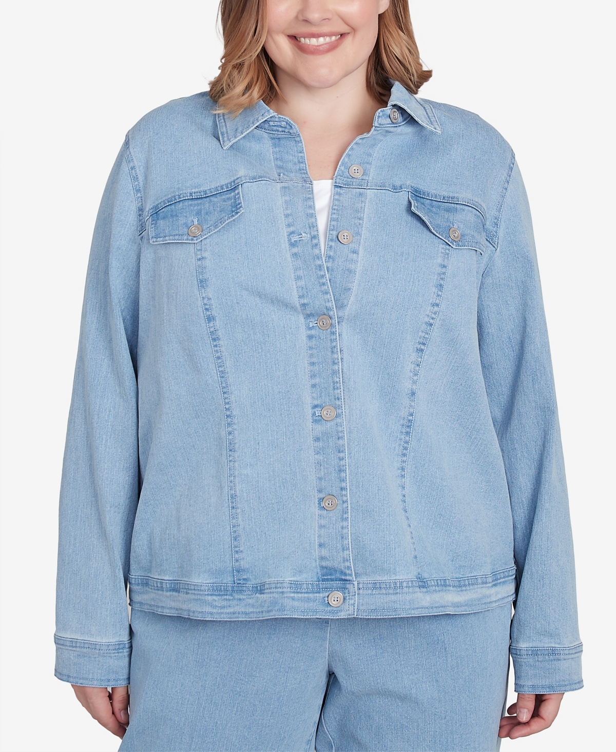 Alfred Dunner Plus Size Classic Fit Denim Jacket In Blue