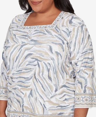 Plus Size Comfort & Joy Square Neck Animal Print Border Top