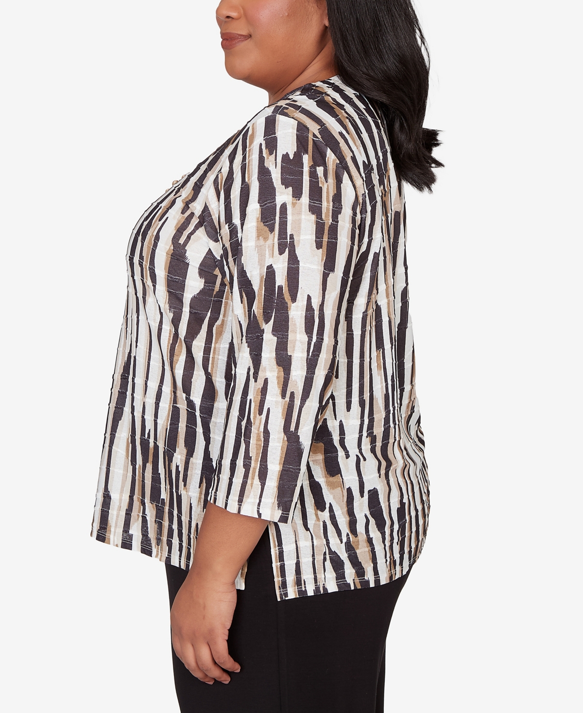 Alfred Dunner Plus Seville Animal Print Pleated Top with Necklace