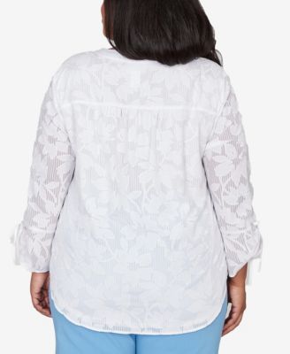 Plus Size St. Augustine Floral Jacquard Tie Sleeve Henley Top