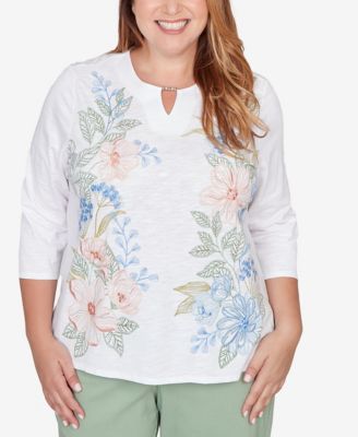 Plus Size St. Augustine Blooming Floral Embroidered Split Neck Top