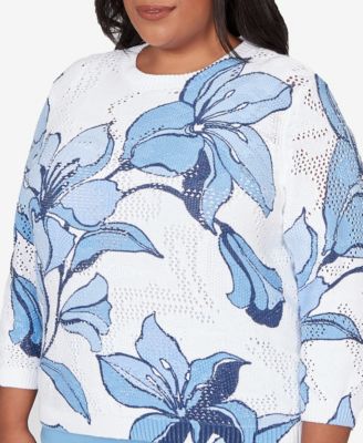 Plus Size St. Augustine Abstract Floral Print Ribbed Sweater