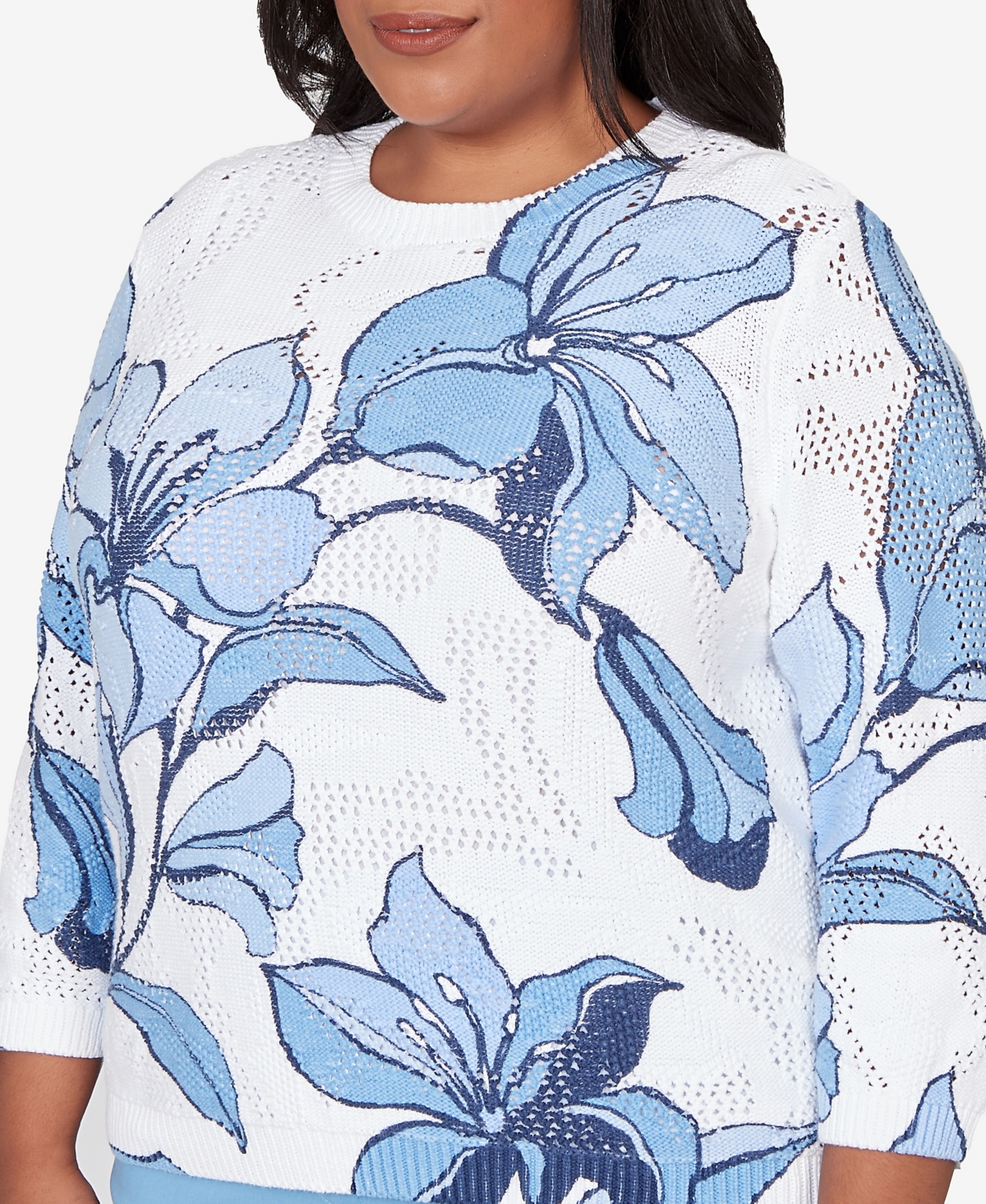 Alfred Dunner Plus Size St. Augustine Abstract Floral Print Ribbed Sweater In Multi