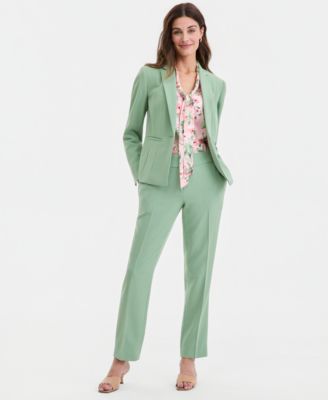 Women's Stretch Crepe One-Button Panel-Seamed Jacket, Floral Sleeveless Tie-Front Blouse & Stretch Crepe High-Rise Slim Pants
