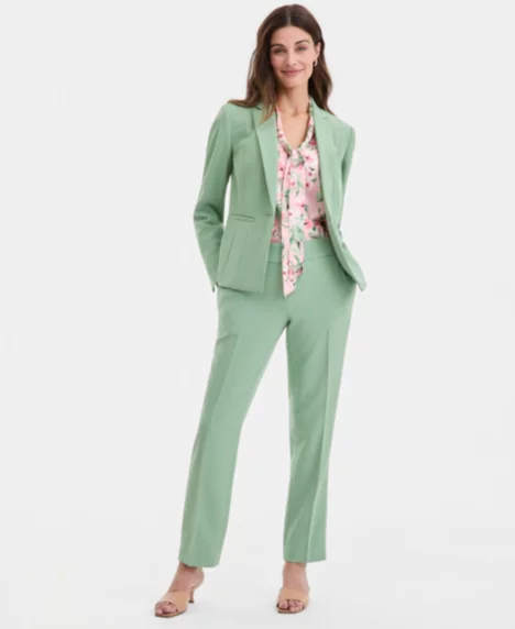 Women's Stretch Crepe One-Button Panel-Seamed Jacket, Floral Sleeveless Tie-Front Blouse & Stretch Crepe High-Rise Slim Pants - None
