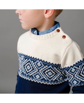 Baby Boys Long Sleeve Intarsia Crew Neck Pullover Sweater with Buttons