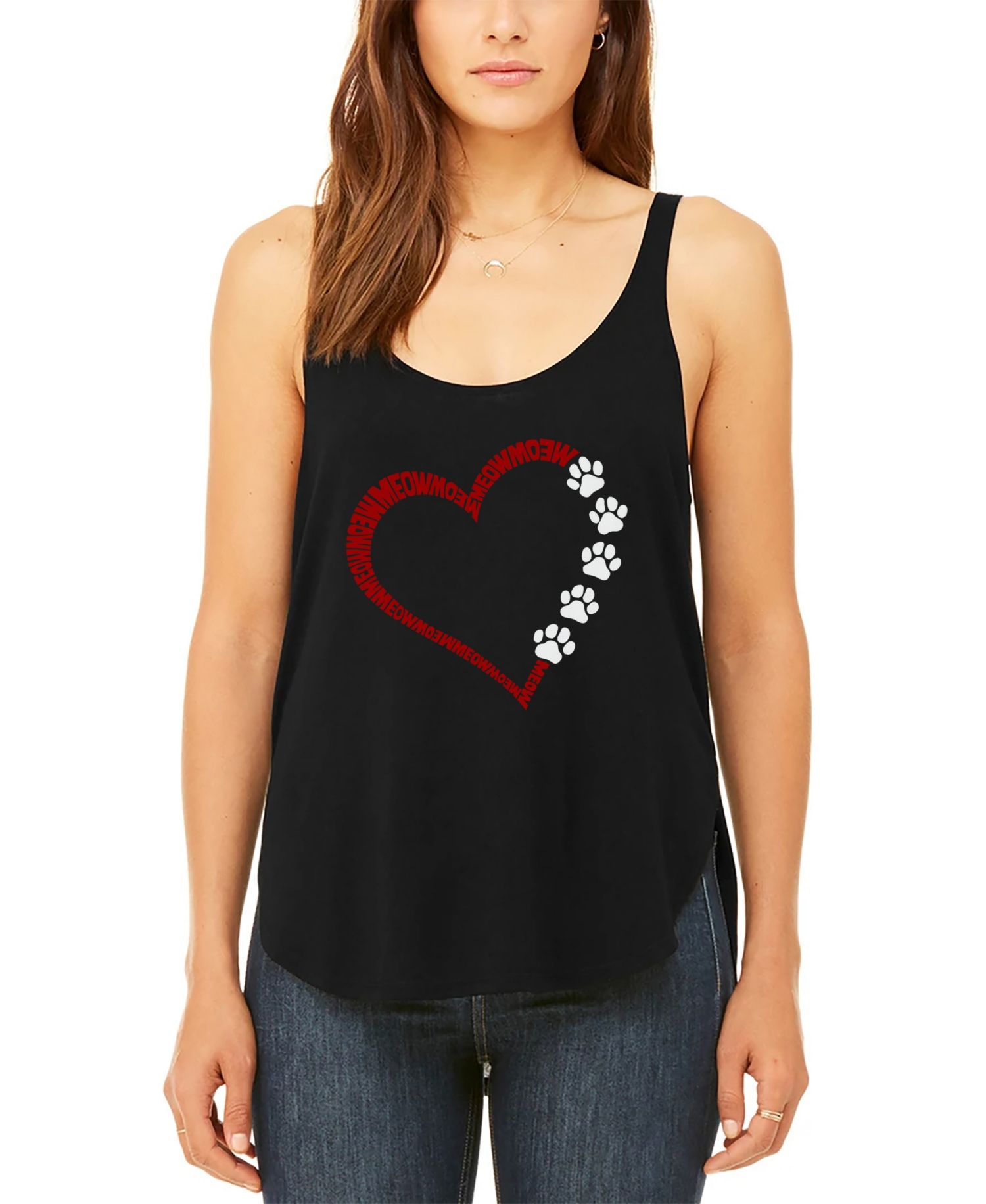 Women's Meow Heart Premium Word Art Flowy Tank Top