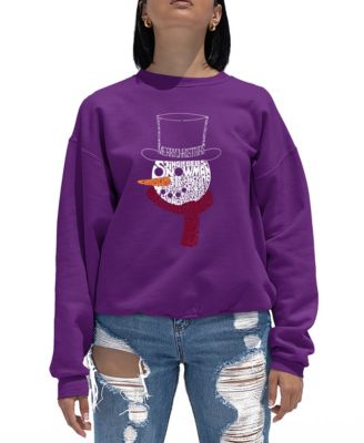 Women's Snowman Face Word Art Crew Neck Sweatshirt