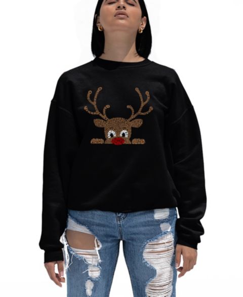 Женский свитшот LA Pop Art Peeking Reindeer с надписью и круглым вырезом, цвет: Чёрный