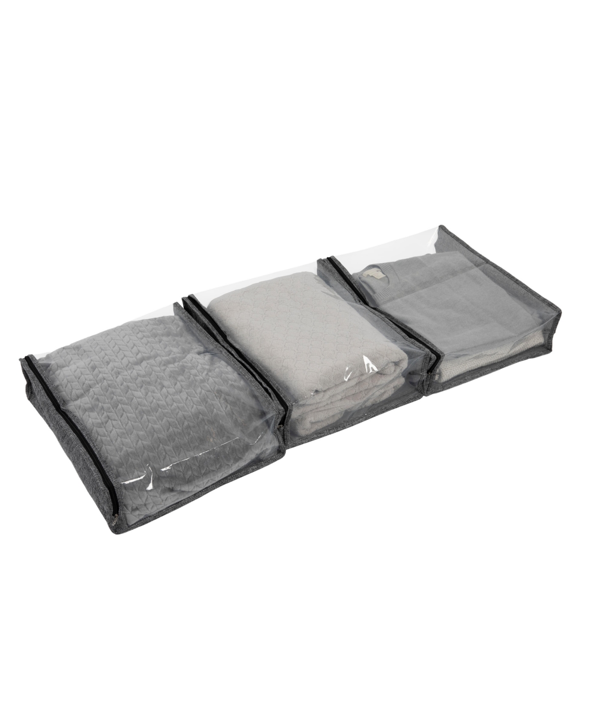 Household Essentials Under Bed Zippered Sweater Storage Bags with Clear Vision Panel, Set of 3, Graphite Grey