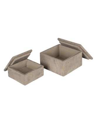 Contemporary Cement Boxes with Lids, Grey, Set of 2