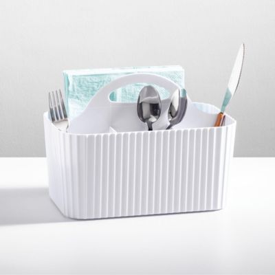 4-Section Fluted Storage Caddy Organizer with Handle - Sand Brown