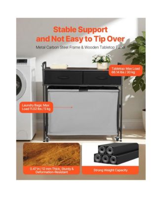 4-Bag Laundry Cart with Metal Frame and Wood Top Design