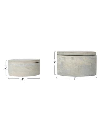 Contemporary Cement Boxes with Lids, Grey, Set of 2