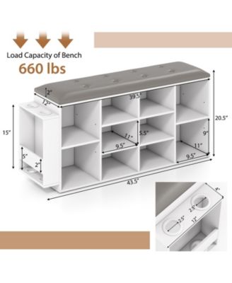 Shoe Storage Bench with Umbrella Holder and Adjustable Shelf