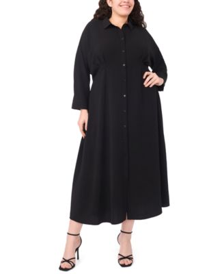 Plus Size Button Front Collar Midi Shirt Dress