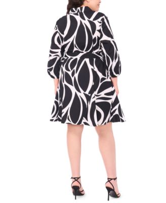 Plus Size 3/4-Sleeve Printed Fit & Flare Shirt Dress