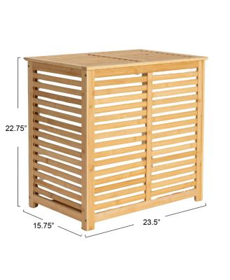 Bamboo and Cotton Double Laundry Sorter with Lid and Removable Cotton Bags