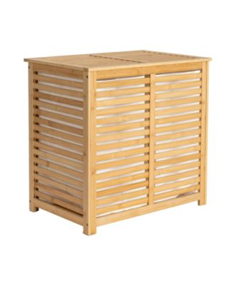 Bamboo and Cotton Double Laundry Sorter with Lid and Removable Cotton Bags