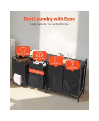 Laundry Sorter Cart with 4 Bags, Metal Frame, and Wood Top