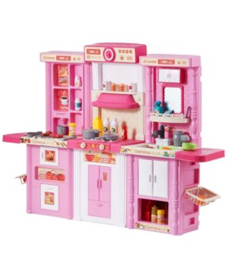 Kids Kitchen Playset, 3-in-1 Kitchen with Spray, Lights & Sounds, 74 PCS Cooking Accessories, Pretend Play Set for Kids