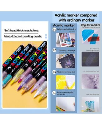 24 Colors Acrylic Paint Pens, Soft Brush Tip Markers, Quick-Drying, Waterproof for Canvas, Rock, Wood, Stone, Glass and Ceramic